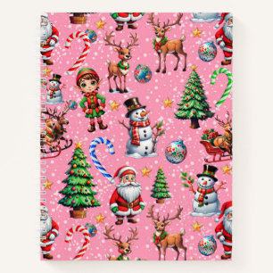 Weihnachtsdekorationsmuster mit rosa Hintergrund Notizbuch