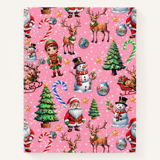 Weihnachtsdekorationsmuster mit rosa Hintergrund Notizbuch (Vorderseite)