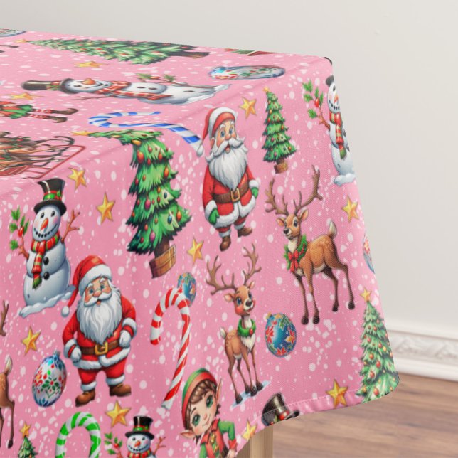 Weihnachtsdekorationsmuster mit rosa Hintergrund Tischdecke (Von Creator hochgeladen)