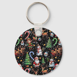 Weihnachtsdekorationsmuster mit schwarzem Hintergr Schlüsselanhänger