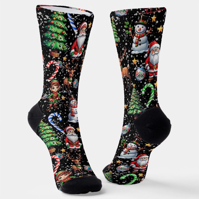 Weihnachtsdekorationsmuster mit schwarzem Hintergr Socken (Von Creator hochgeladen)