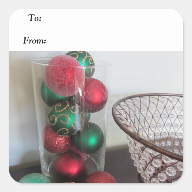 Weihnachtsdekore in Rot und Grün Quadratischer Aufkleber (Vorderseite)