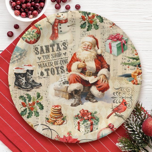 Weihnachtsdekoupage Pappteller (A festive Christmas Santa Claus party plate.)