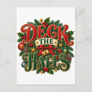 Weihnachtsdesign 'Deck the Halls' Feiertagspostkarte
