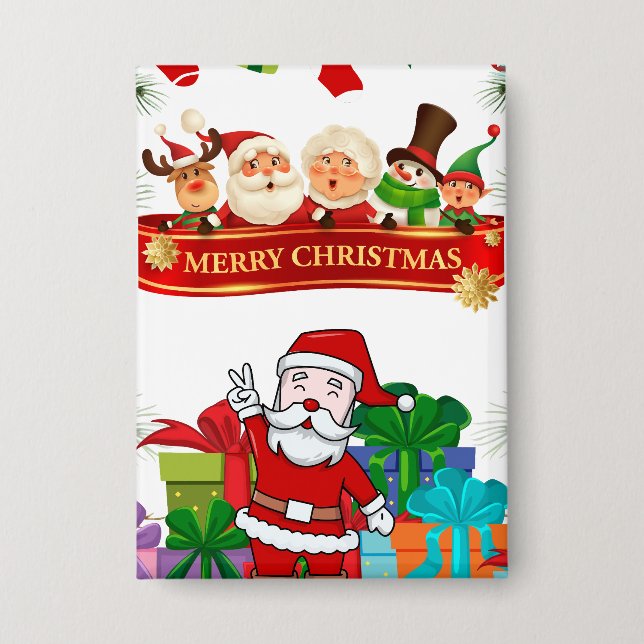 Weihnachtsdesign mit Weihnachtsmann und Geschenk Button (Vorderseite)