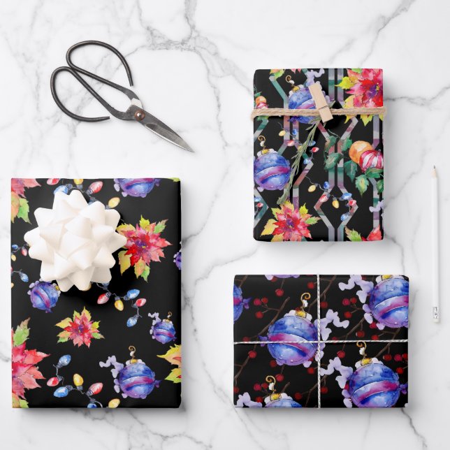 Weihnachtsdesigns für Wasserfarben Geschenkpapier Set (Vorderseite)