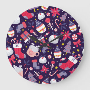 Weihnachtsdesserts, Vintages Sternenmuster. Große Wanduhr