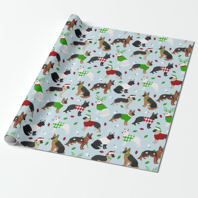 Weihnachtsdeutscher Schäferhirtenwrapping Geschenkpapier (Ungerollt)