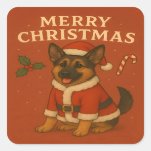Weihnachtsdeutscher Schäferhund Hund Xmas Santa Hu Quadratischer Aufkleber