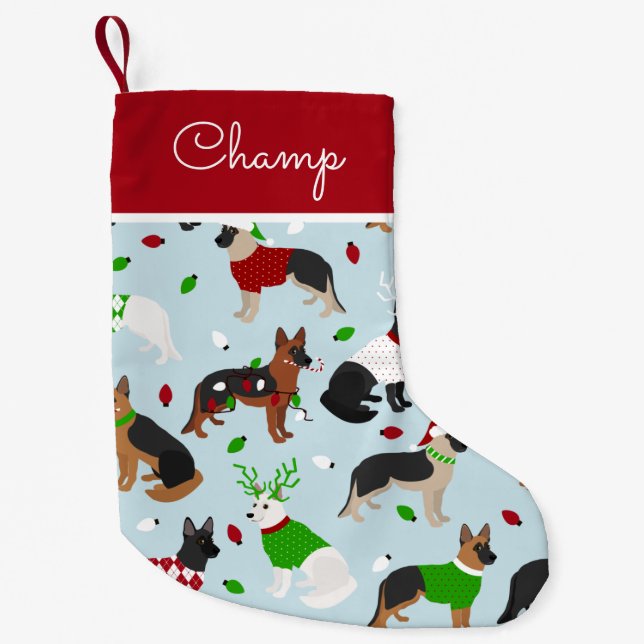 Weihnachtsdeutscher Schäferhund-Individuelle Name Kleiner Weihnachtsstrumpf (Vorderseite)