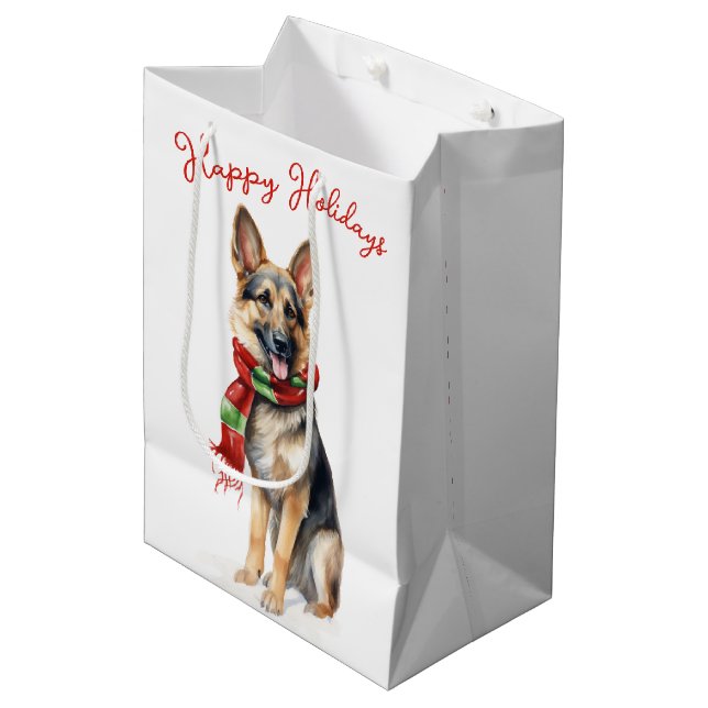 Weihnachtsdeutscher Schäferhund Mittlere Geschenktüte (Vorderseite Schrägansicht)