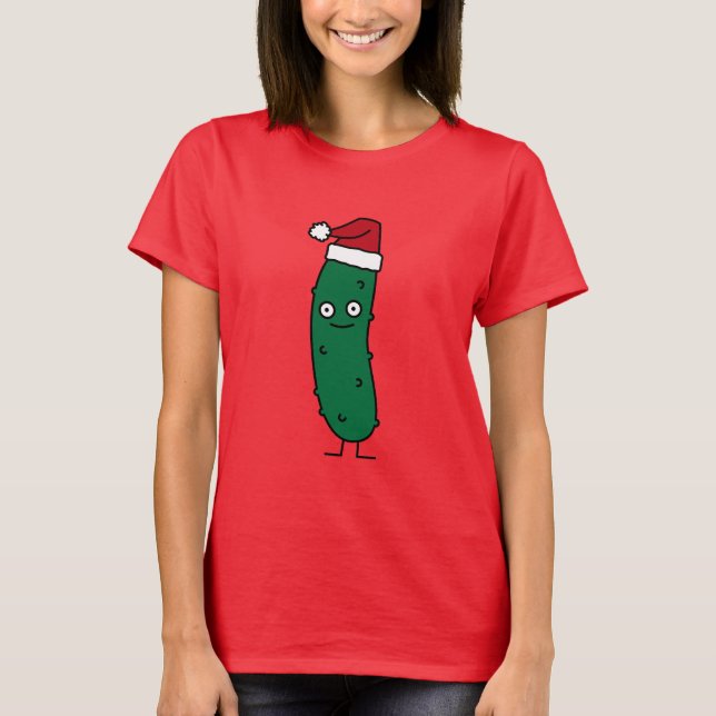 Weihnachtsdillgurke, die eine Weihnachtsmannmütze T-Shirt (Vorderseite)