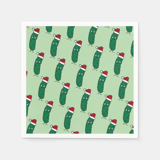 Weihnachtsdillgurke mit einem Weihnachtsmannhut Serviette (Vorderseite)