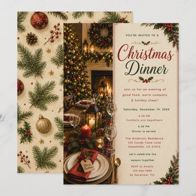 Weihnachtsdinnerparty Einladung (Vorne/Hinten)