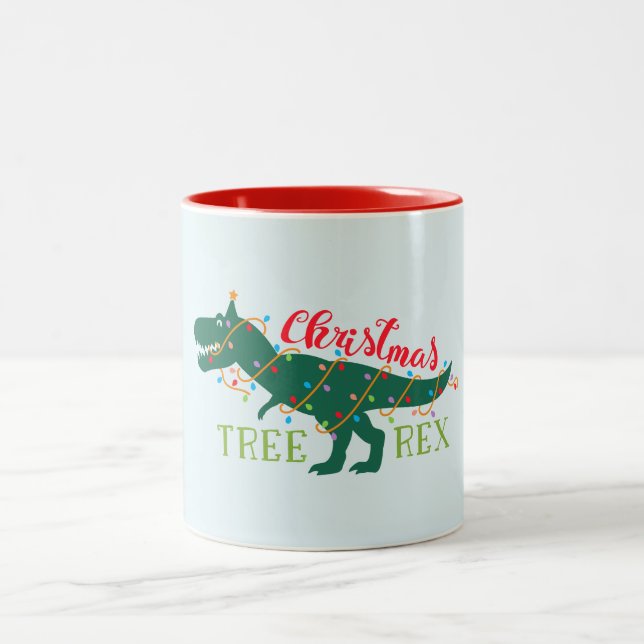 Weihnachtsdino-Dinosaurier lustiges T-Rex Zweifarbige Tasse (Mittel)