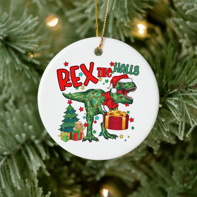 Weihnachtsdinosaurier geben Stimmung Keramik Ornament (Baum)