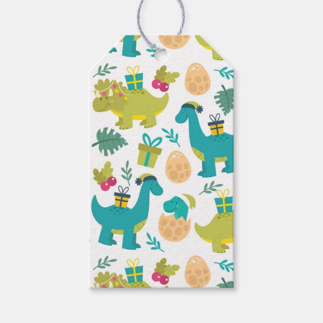 Weihnachtsdinosaurier Geschenkanhänger (Vorderseite)