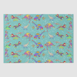 Weihnachtsdinosaurier in Weihnachtsmannmützen Seidenpapier