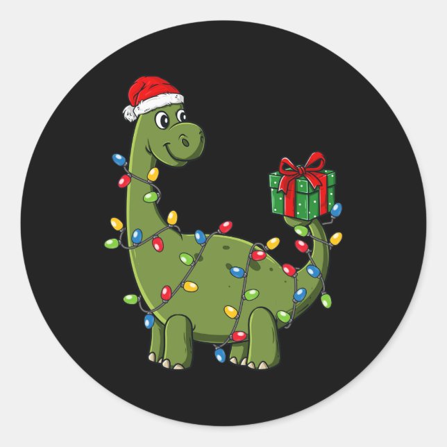 Weihnachtsdinosaurier mit Lights Fun Boys Kinder W Runder Aufkleber (Vorderseite)