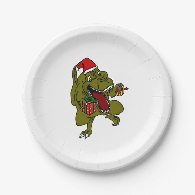 Weihnachtsdinosaurier-Pappteller Pappteller (Vorderseite)