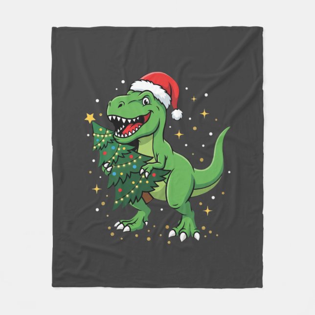 Weihnachtsdinosaurier Santa T Rex Fleecedecke (Vorderseite)