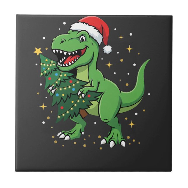 Weihnachtsdinosaurier Santa T Rex Fliese (Vorderseite)