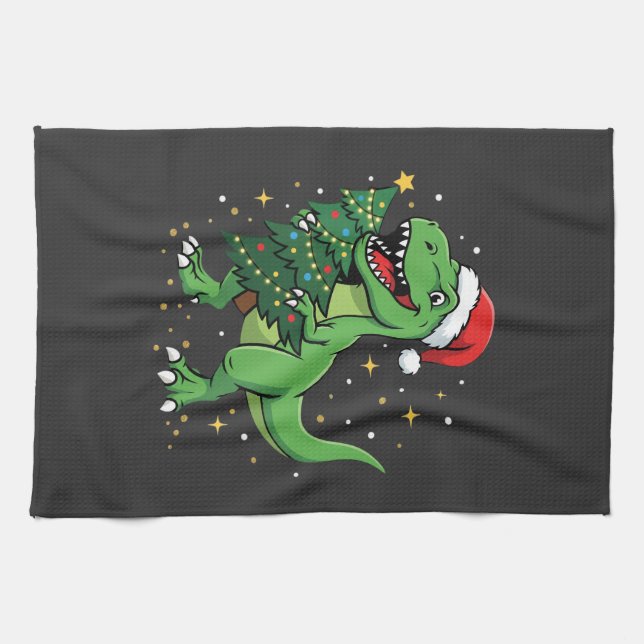 Weihnachtsdinosaurier Santa T Rex Geschirrtuch (Horizontal)