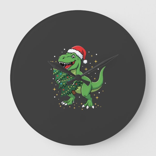 Weihnachtsdinosaurier Santa T Rex Große Wanduhr (Vorderseite)