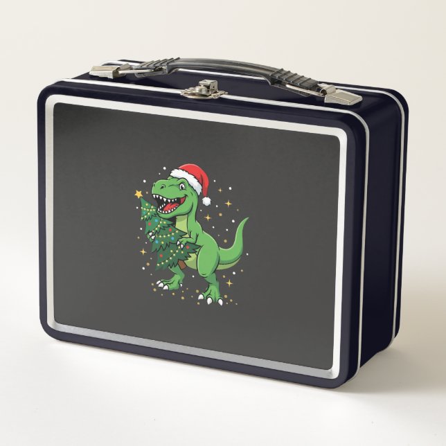 Weihnachtsdinosaurier Santa T Rex Metall Brotdose (Vorderseite)
