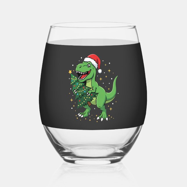 Weihnachtsdinosaurier Santa T Rex Weinglas Ohne Stiel (Vorderseite)
