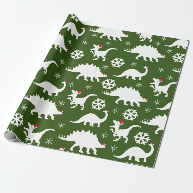 Weihnachtsdinosaurier & Schneeflocken Geschenkpapier (Ungerollt)