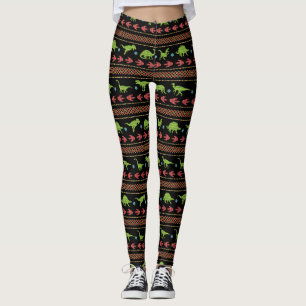 Weihnachtsdinosaurier-Strick gestickte angemessene Leggings