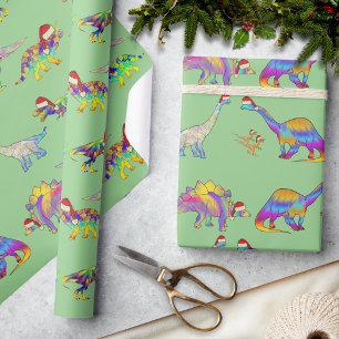 Weihnachtsdinosaurier Tragen von Weihnachtsmannmüt Geschenkpapier