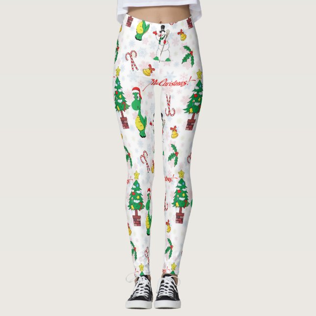 Weihnachtsdinosaurier und Schneemann Leggings (Vorderseite)