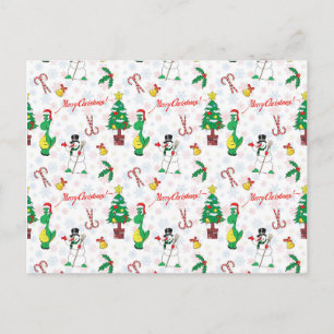 Weihnachtsdinosaurier und Schneemann Postkarte