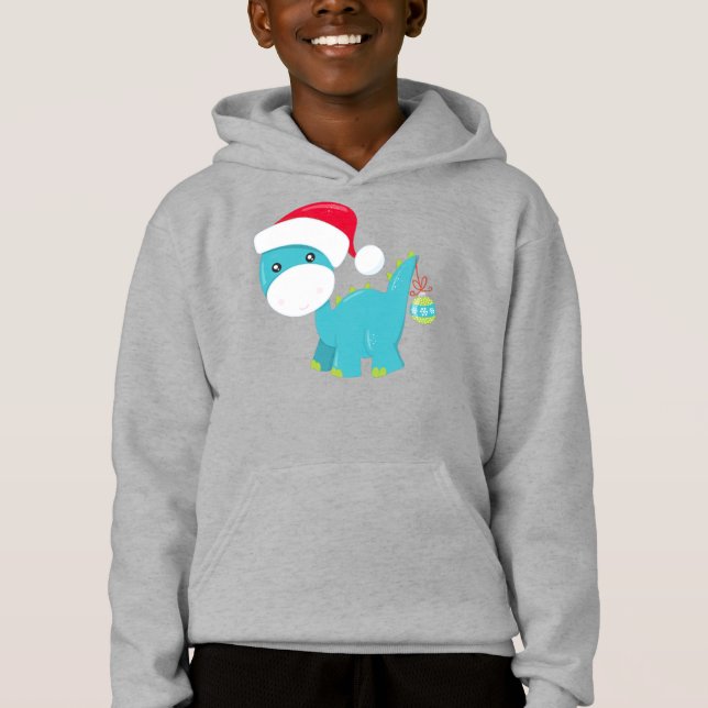 Weihnachtsdinosaurier, Weihnachtsmannmütze, Dino,  Hoodie (Vorderseite)