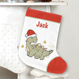 Weihnachtsdinosaurier Weihnachtsmannmütze Name Kin Großer Weihnachtsstrumpf