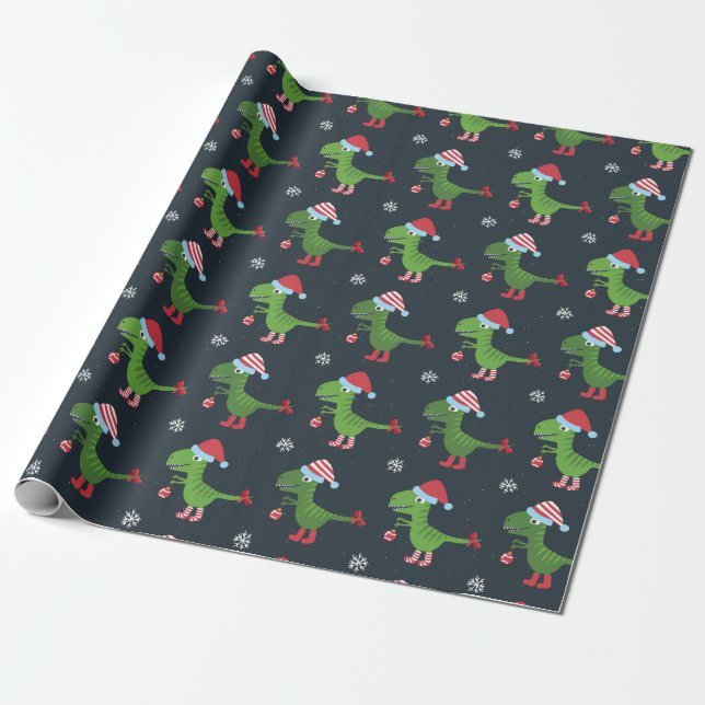 Weihnachtsdinosaurier Wrapping Paper Geschenkpapier (Ungerollt)