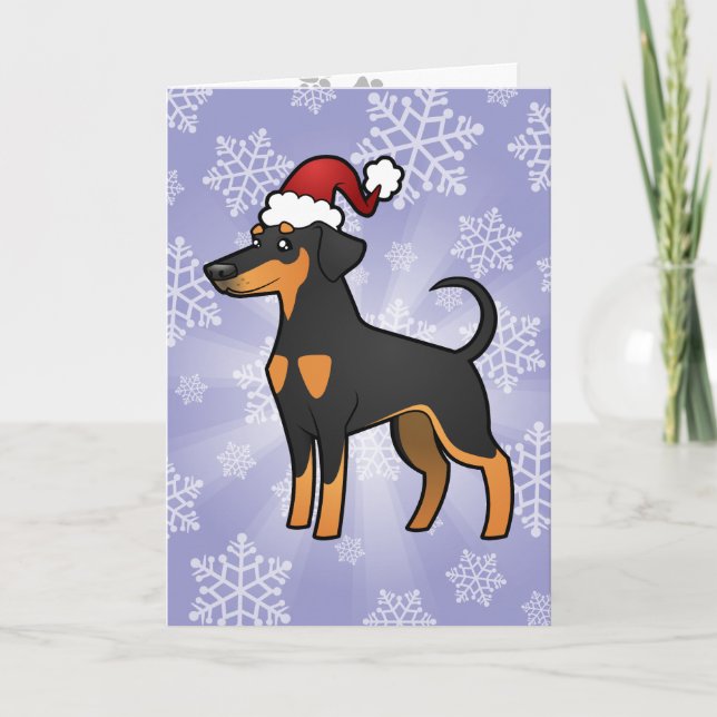 WeihnachtsdobermannPinscher (schlaffe Ohren) Feiertagskarte (Vorderseite)
