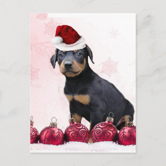 Weihnachtsdobermannwelpe Feiertagspostkarte (Vorderseite)