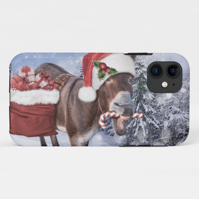 Weihnachtsdonkey mit lustigem rotem Hut Case-Mate iPhone Hülle (Rückseite (Horizontal))
