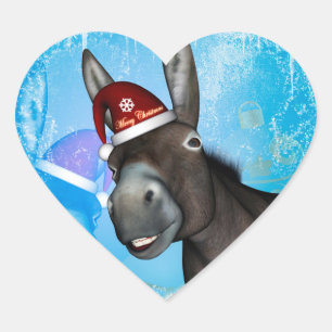 Weihnachtsdonkey mit Weihnachtsmütze Herz-Aufkleber