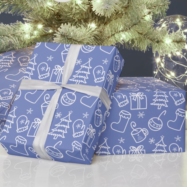 Weihnachtsdoodles Graues Sapphire Blau Lila Geschenkpapier (Von Creator hochgeladen)