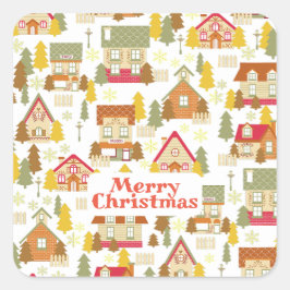 Weihnachtsdorf-Aufkleber Quadratischer Aufkleber