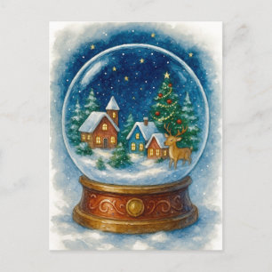 Weihnachtsdorf bei Nacht Schneekugel Postkarte