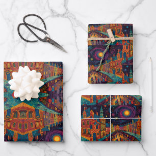 Weihnachtsdorf Europa England Geschenkpapier Set