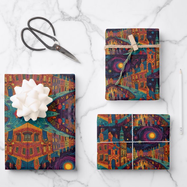 Weihnachtsdorf Europa England Geschenkpapier Set (Vorderseite)