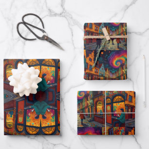 Weihnachtsdorf Europa England Geschenkpapier Set