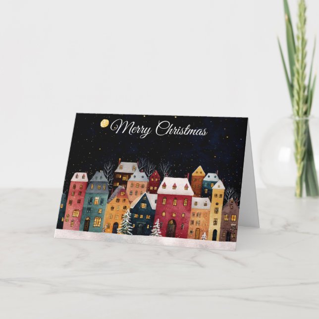 Weihnachtsdorf Feiertagskarte (Vorderseite)