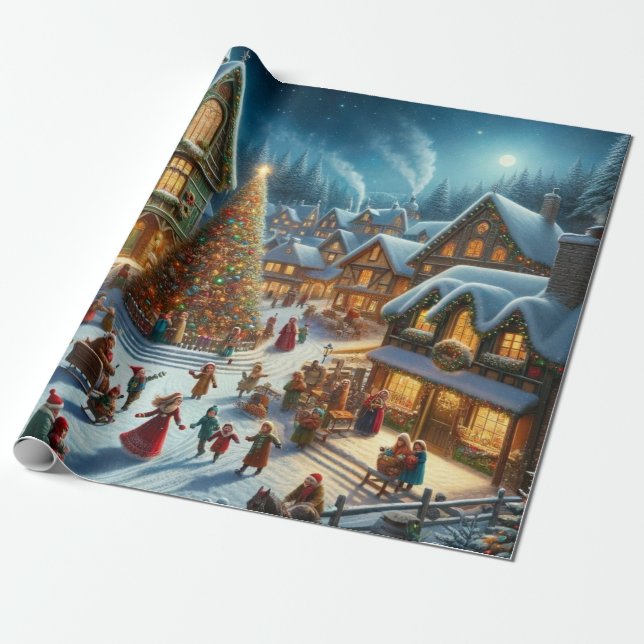 Weihnachtsdorf Geschenkpapier (Ungerollt)